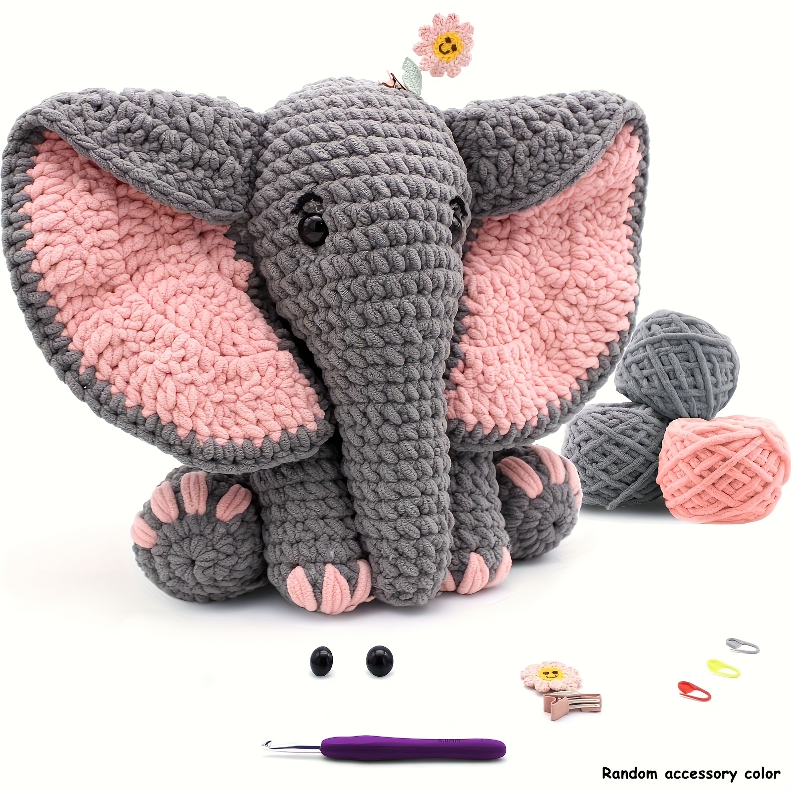 Elephant Crochet Kit For Beginners - 13in Amigurumi With Yarn, Video Tutorials - Perfect Craft Gift For Adults, Animal Kit, Crochet Kits