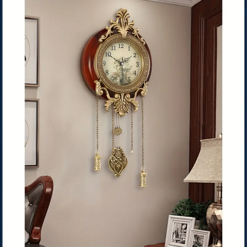 real with pendulum by battery operated clock for living room decor retro vintage style decorative improted mechanism silent scanning hands watch details 3