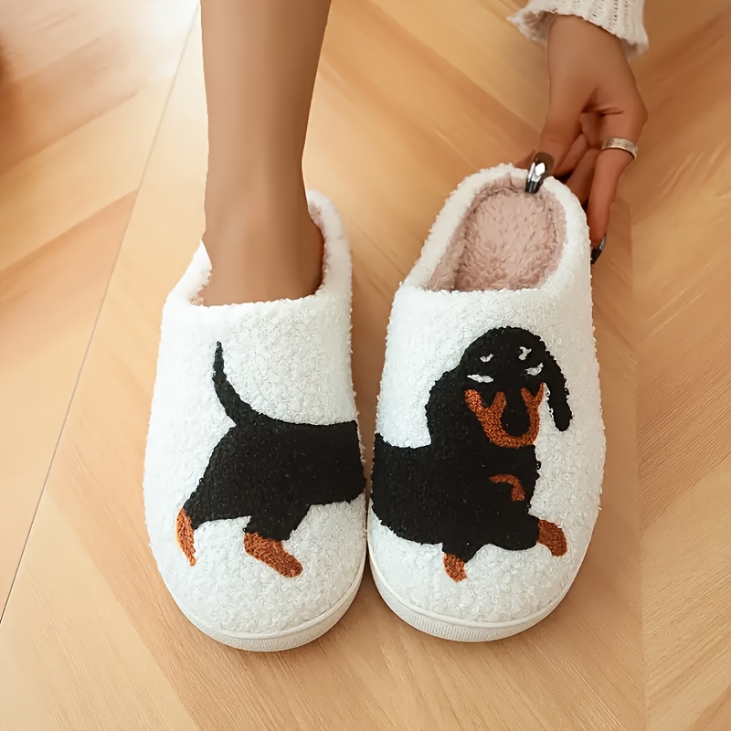 

Fashion Cartoon Dog Print Slippers, Thickened Velvet Fabric, Casual Comfortable Indoor Footwear, Tpr Sole, Hand Washable - Unisex Winter Home Slides