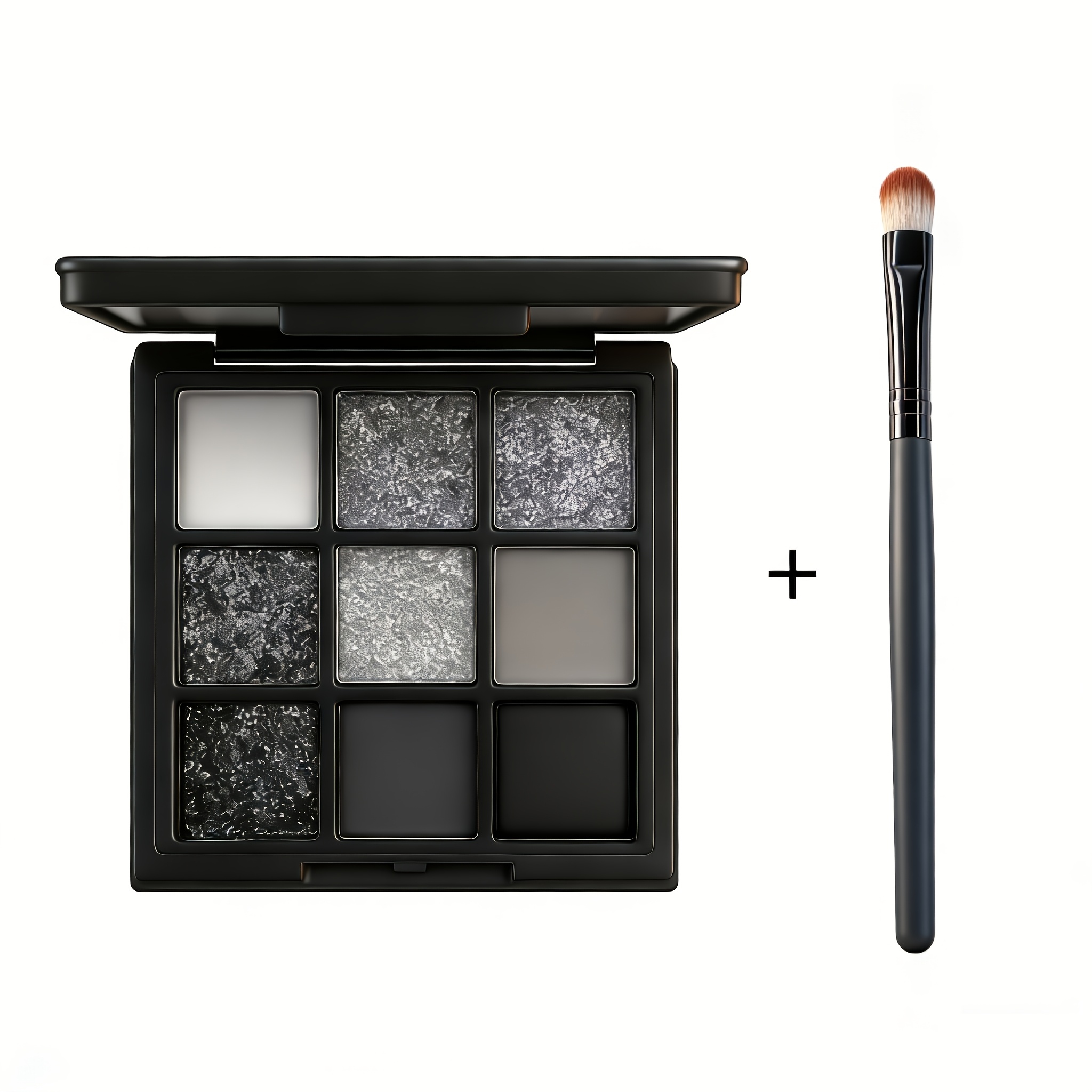 TEMU 9-color Punk Smoky Eyeshadow Palette, Black White And Gray Shades, Matte And Metallic Shimmer Finish, Pigmented Eye Makeup For Gothic, Stage And