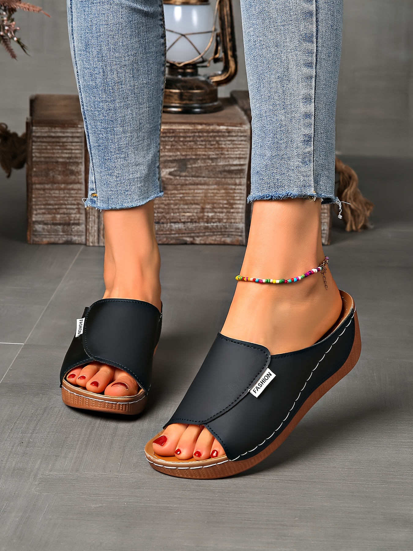   womens light blue slide sandals comfortable arch support breathable open toe design with soft rubber sole casual   heel slip on shoes for casual attire   cover upper Product details 5