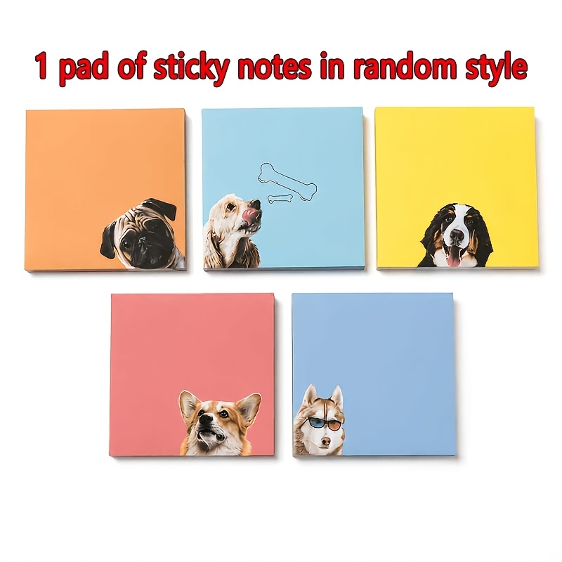 TEMU 50pcs Random Color Set Of 1 Creative New Multi-colored Dog-themed Square Sticky Notes, Featuring 5 Colored Dog Pattern Styles, Each Set Contains