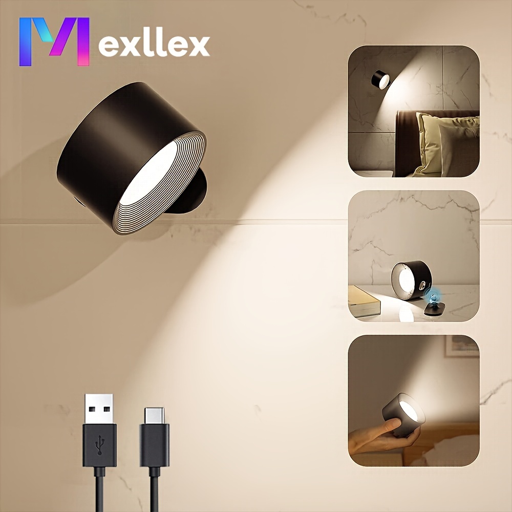 

Mexllex 1pc Or 2pcs Wall Light, Usb 2000mah Battery Operated Lights Rechargeable Wall Sconces, 360° Free Magnetic Ball &3 Brightness Levels For Room, Gifts