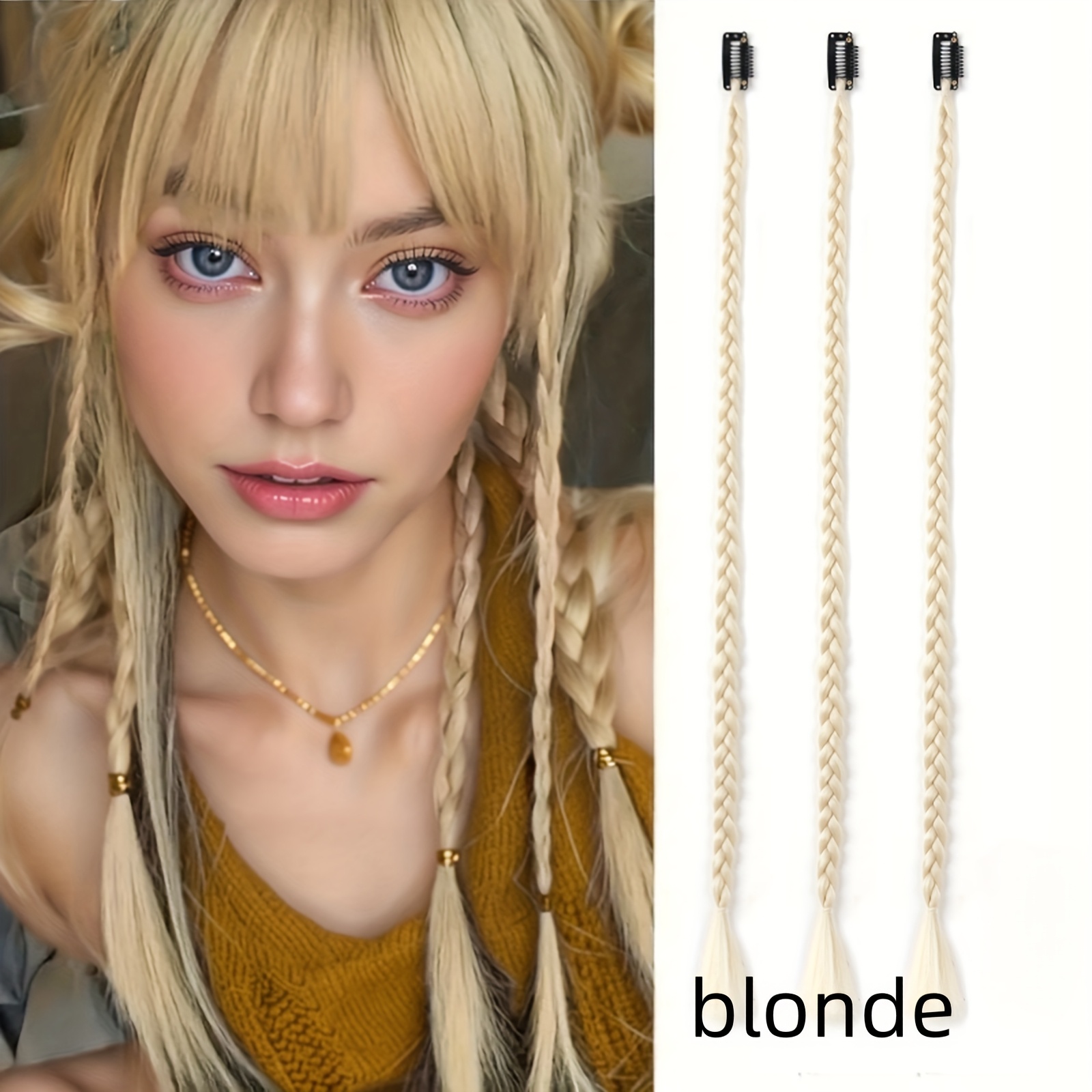 Image of 18 Inch Handmade Braided Clip-in Hair Extensions, Synthetic Bangs Hairpieces For Women, Long Ponytail Braid Extensions For Daily Use, Parties, Festivals, And Y2k Hairstyles - 3pcs Per Pack