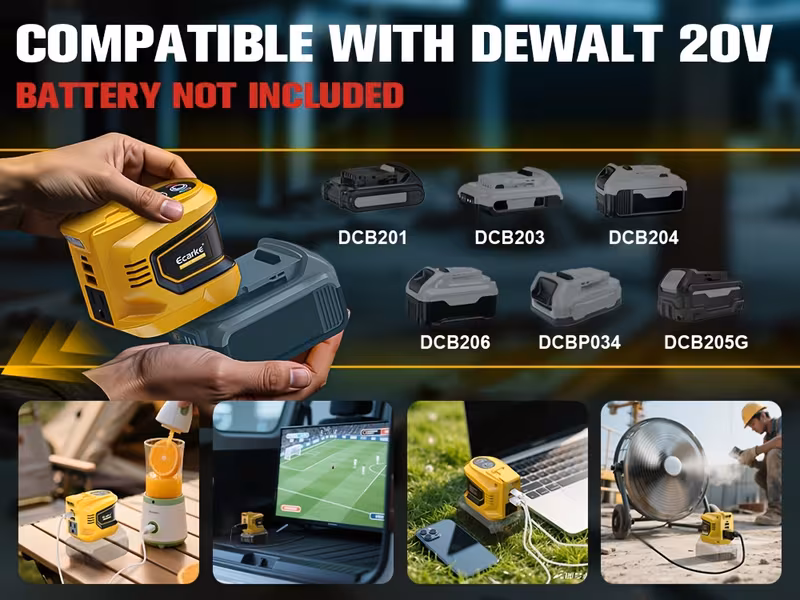 power inverter compatible with dewalt 20v battery inverter 20v to ac 110v portable phone charger generator power supply with 2 usb ports 1 type c 1 ac outlet for camping outdoor emergency christmas gifts without battery Product details 3