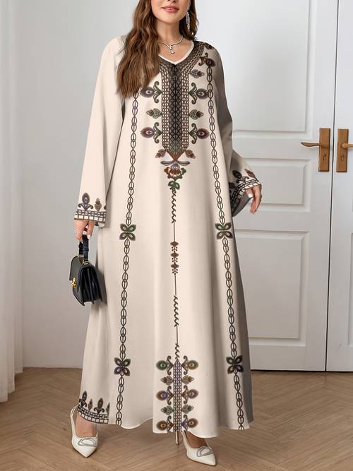 2026 middle eastern elegant robe spring and autumn new arrival ethnic style printed long skirt ramadan eid al fitr eid al commuting loose and comfortable long sleeve dress 1