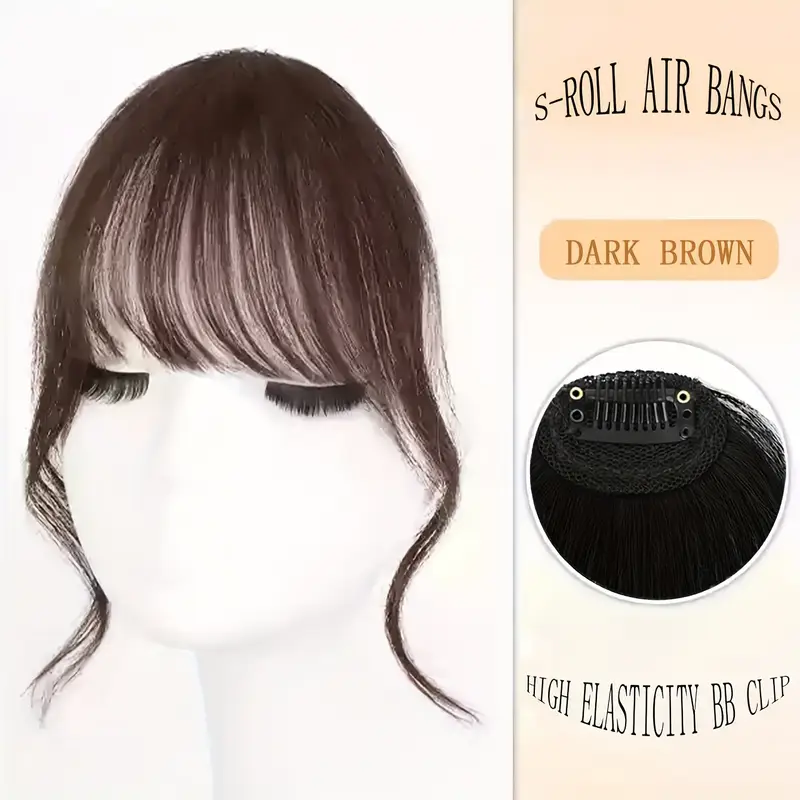 1pc womens elegant clip in bangs hairpiece loose wavy synthetic hair extensions with cap natural look for styles black dark brown light brown styling elegant hair accessory synthetic hairpiece hair accessories details 8