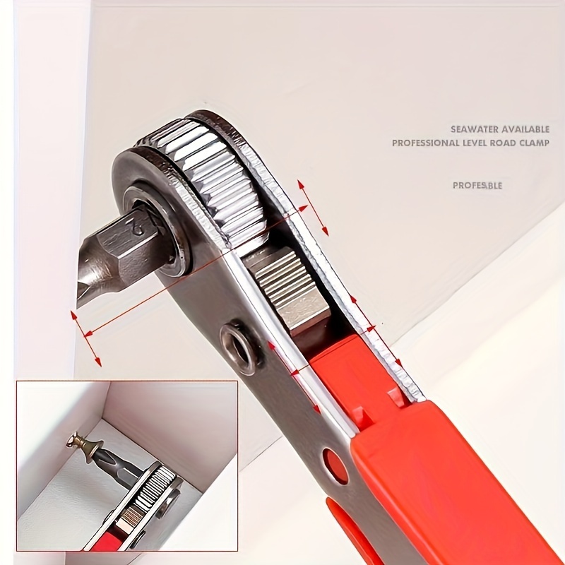 Wrench Handle for Narrow Spaces, Front and Rear, Elbow Wrench, Right Angle Bend, Phillips Screwdriver, Steel Material, Red, Requires Assembly, Non-Electric, No Battery Required, Suitable for Industrial and Scientific Use