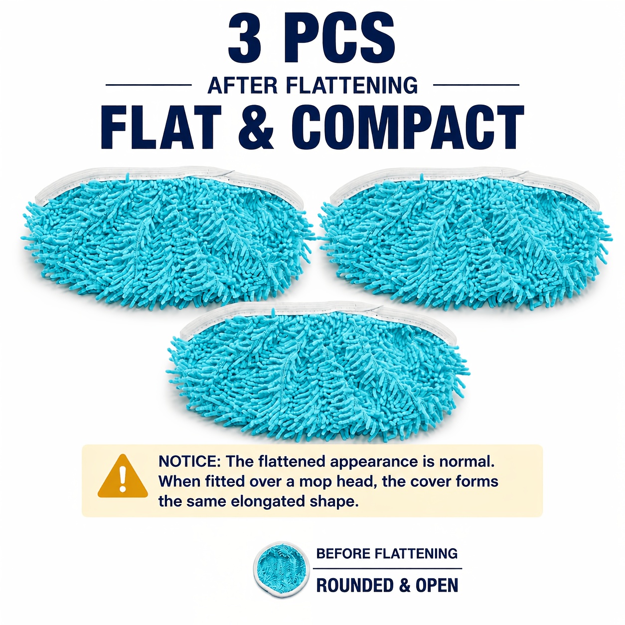 TEMU 3-pack Blue Heavy-duty Reusable Caterpillar Mop Head Replacement, 7-use Compatible With Vacuum Cleaners, Beautiful Cleaning Supplies, Cleaning ,