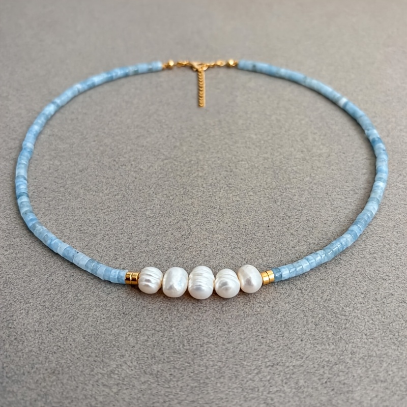 Natural Stone 1pc Women's Elegant Aquamarine Friendship Necklace | Handmade Beaded | Stackable | Ideal Gift For Bff Birthday And Anniversary | Versatile