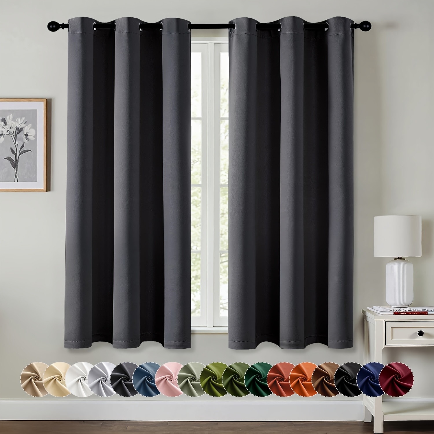 TEMU 2pcs 100% Blackout Curtains, Grommet Top For Hanging, Sun Protection, Privacy Protection, Thermal Insulation And Noise Reduction, Suitable For