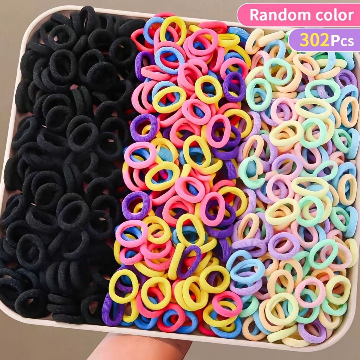 TEMU 302pcs Random Color High-elasticity Hair Ties, Colors, Easy To Create High Ponytails, Hair Ties For Securing Hair, Suitable For Girls' Daily And