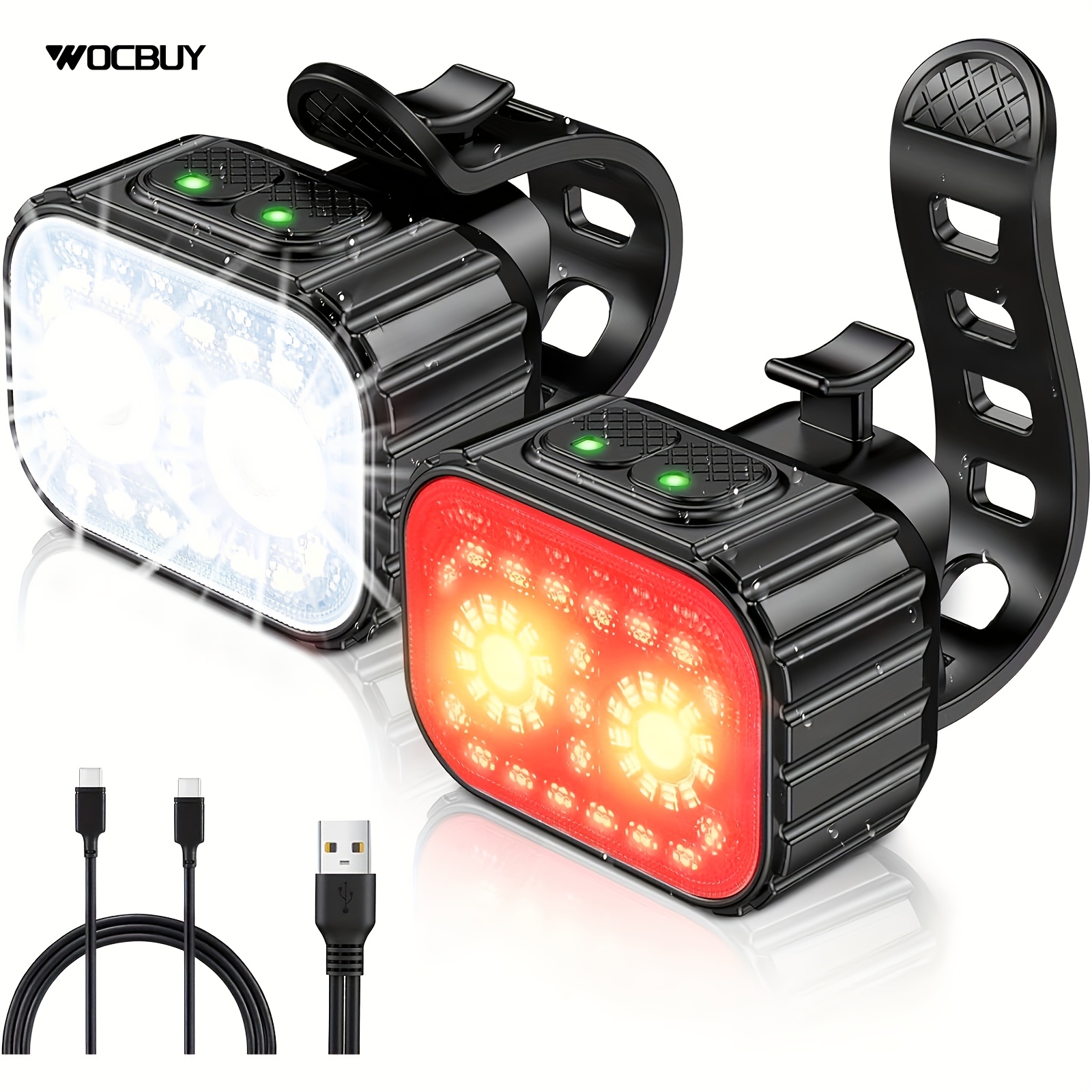 TEMU Wocbuy Bike Lights, Bike Light Set, 8+12 Lighting Modes, Usb Rechargeable Led Bicycle Light, Mountain Bike Cycling Rear Light