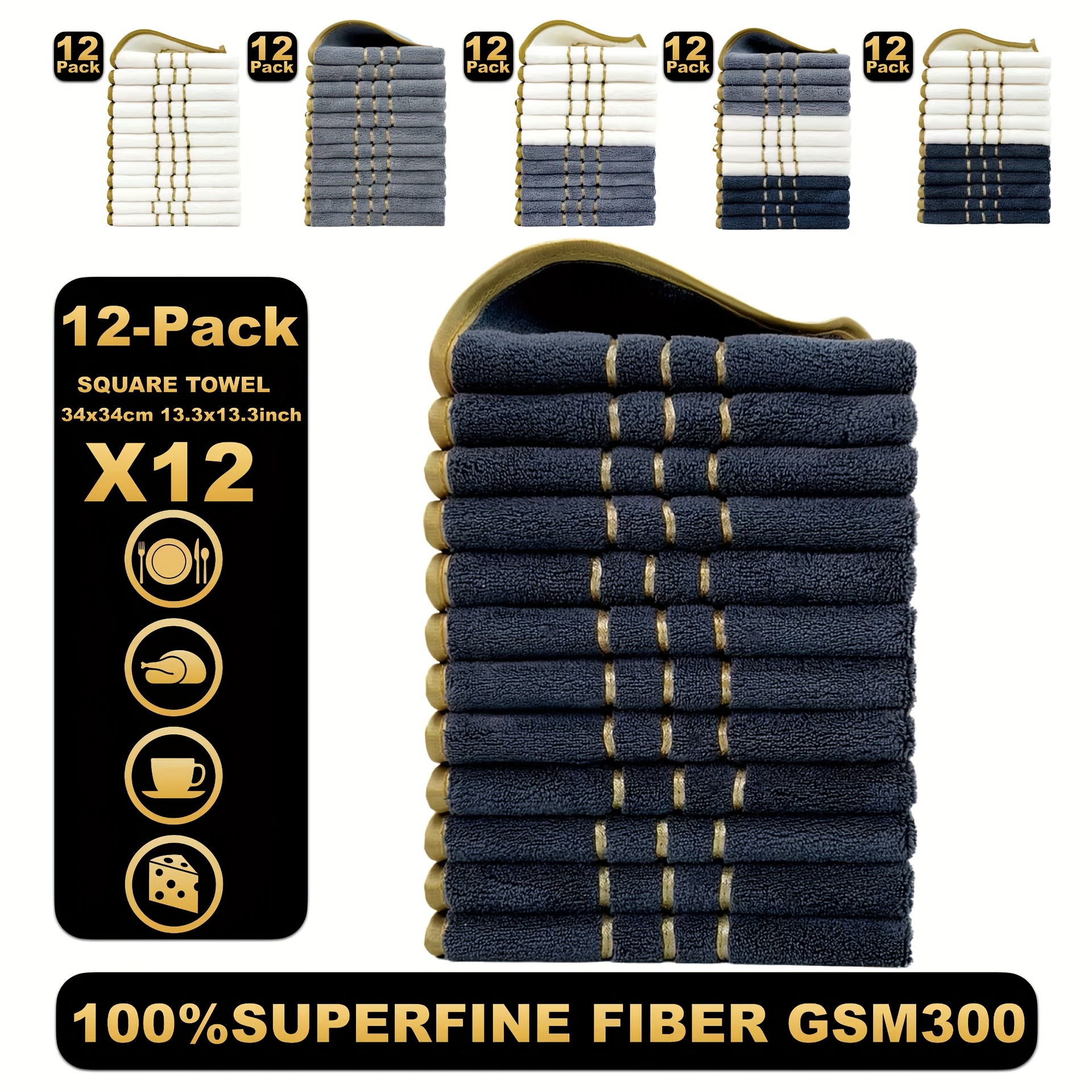 

12-pack Fiber Gsm300 Square Towels - 100% Polyester, Contemporary Style, Soft Absorbent Knit Fabric, Space-themed Hand, Kitchen, Bathroom, Car Towels - 300gsm