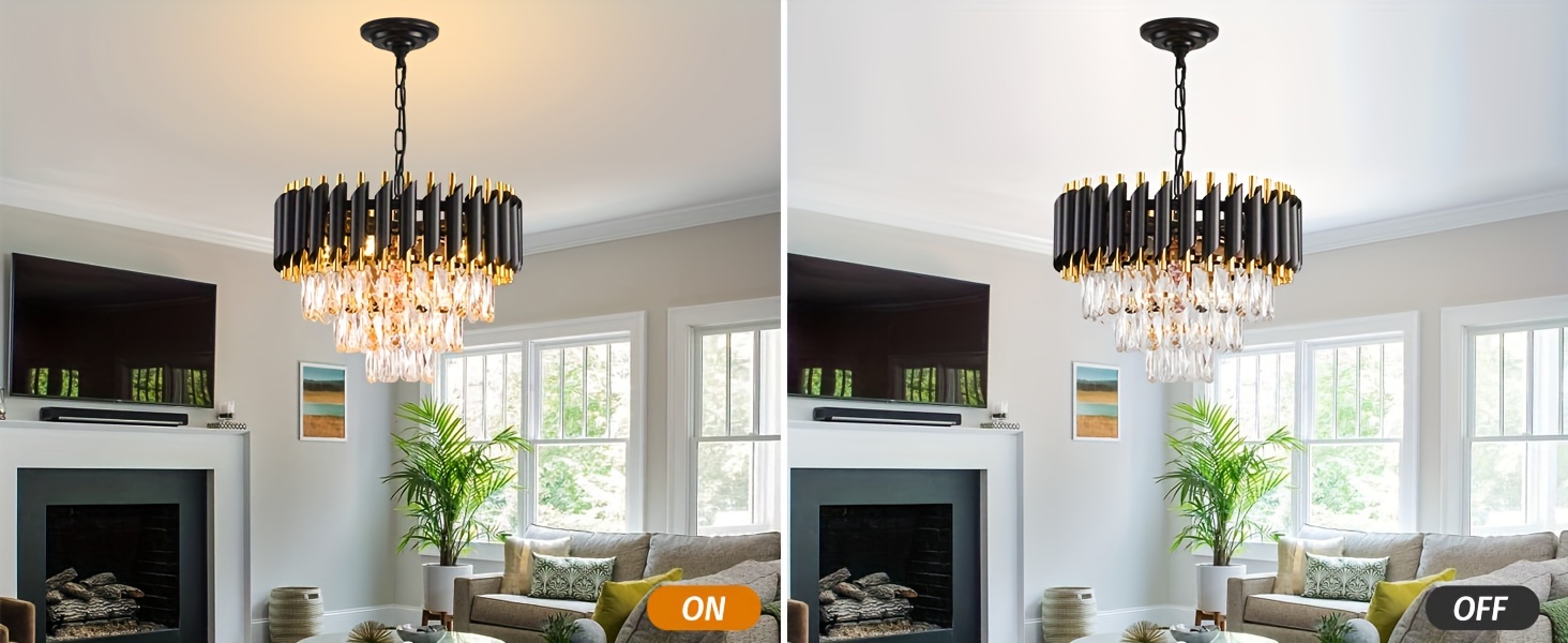 Elegant 3-Tier Black & Golden Crystal Chandelier - Modern Flush Mount Ceiling Light for Living Room, Dining, Bedroom - Adjustable, Easy Install, E12 Base (Bulb Not Included)