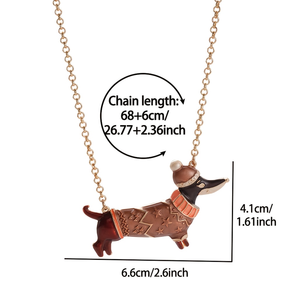 Dachshund Dog Pendant Necklace with Enamel Hat