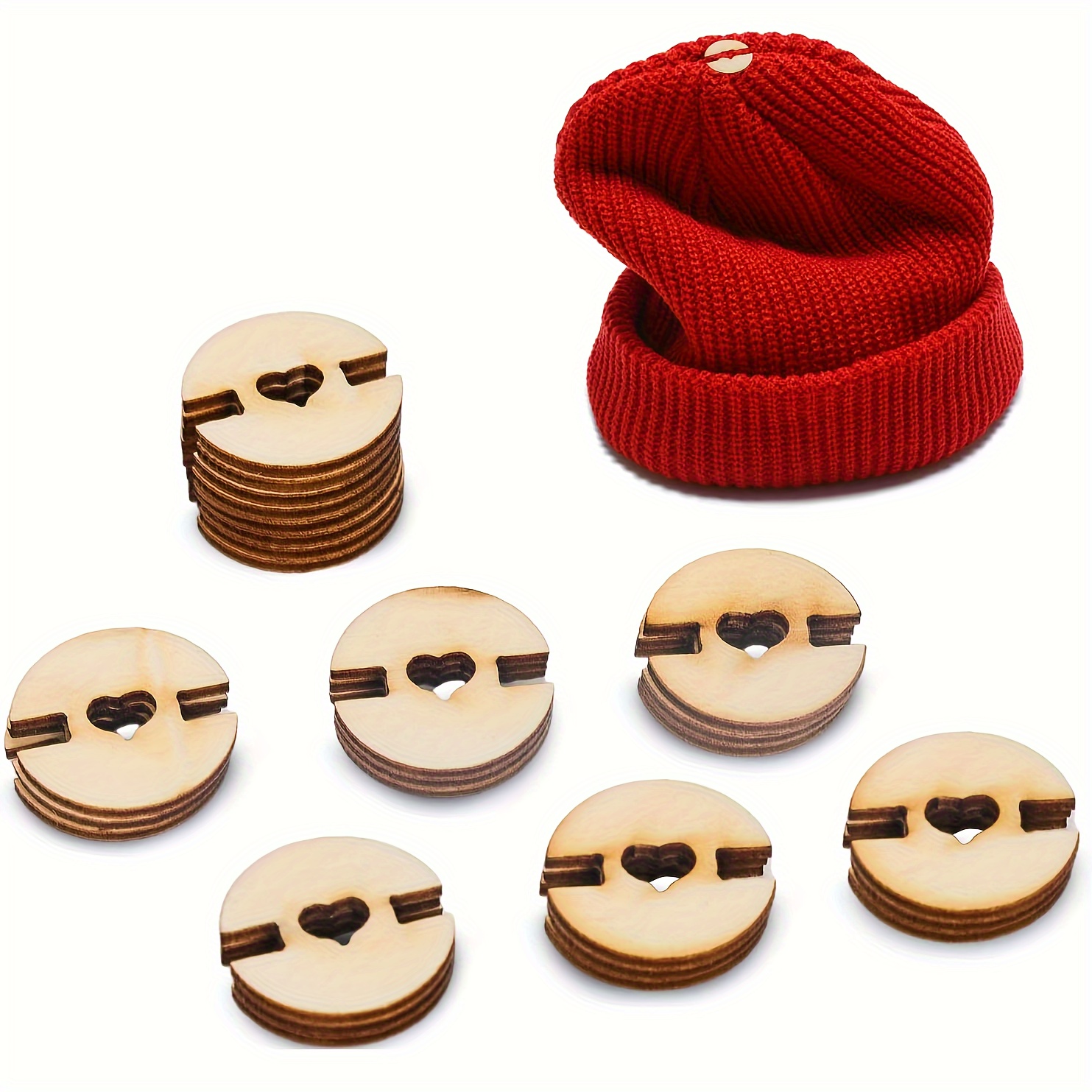 

50 Pcs Wooden Pom Pom Holders - 20mm Acrylic Knitting Needle Fasteners For Diy Beanies, Hats & Toppers - Transparent & Khaki - Removable Faux Fur Pom Pom Keepers For Handmade Hats