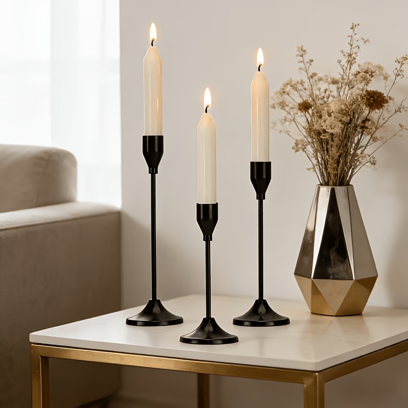 TEMU 3pcs Black Candle Holders For Christmas And Halloween Table Decor, Dinner Photography Props, Wedding Anniversary Decoration, Home And Hotel