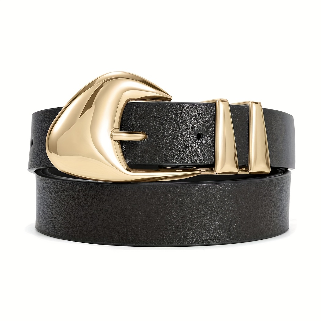 E-shop Vintage Damengürtel mit unregelmäßiger Schnalle in Gold/Silber, schwarzer klassischer hochwertiger Damengürtel, modischer eleganter