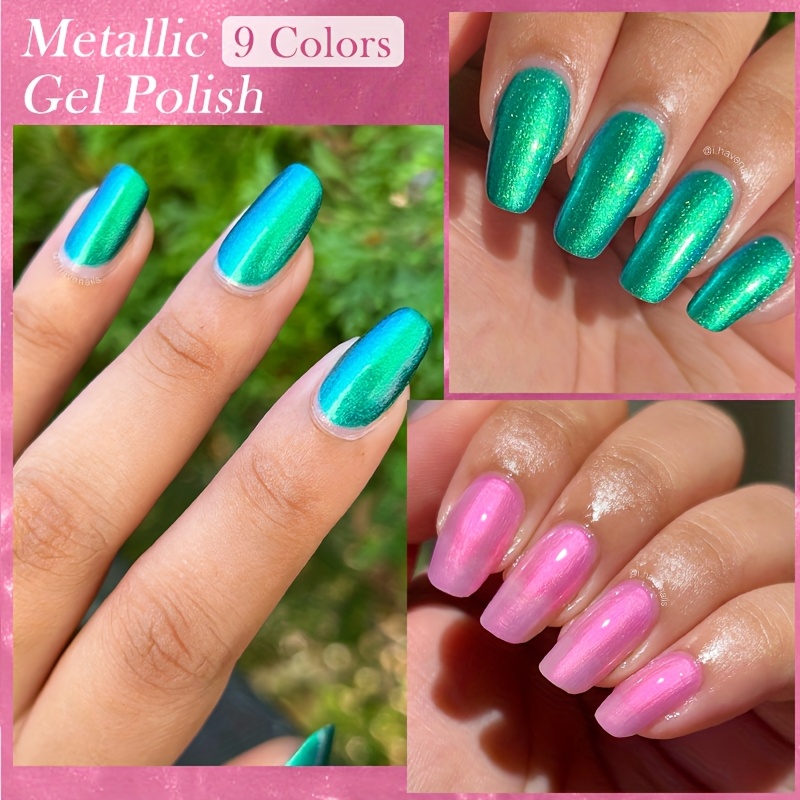 LILYCUTE 0.24 oz 9-Piece Multicolor Metallic Glitter Gel Nail Polish Kit for LED Soak-Off Nail Art