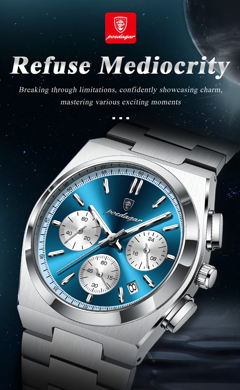 high end business luxury stainless steel quartz watch mens waterproof luminous calendar chronograph wristwatch details 0