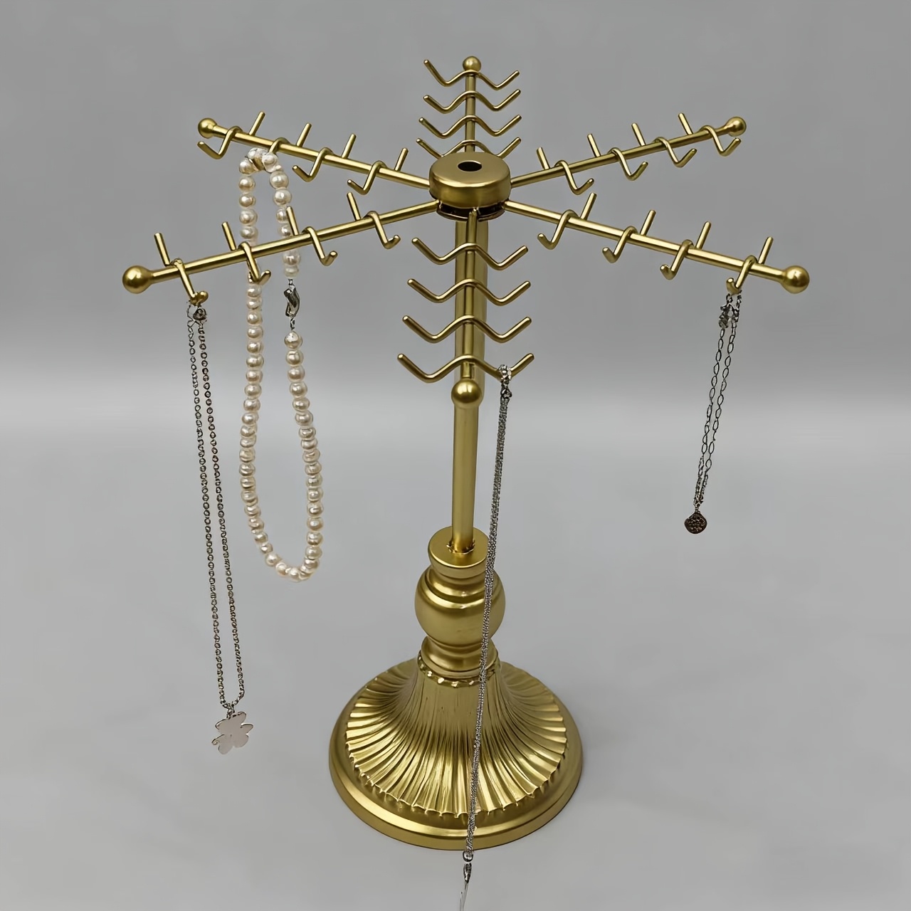 48-Hook Golden Jewelry Display Stand with Rotating Hooks