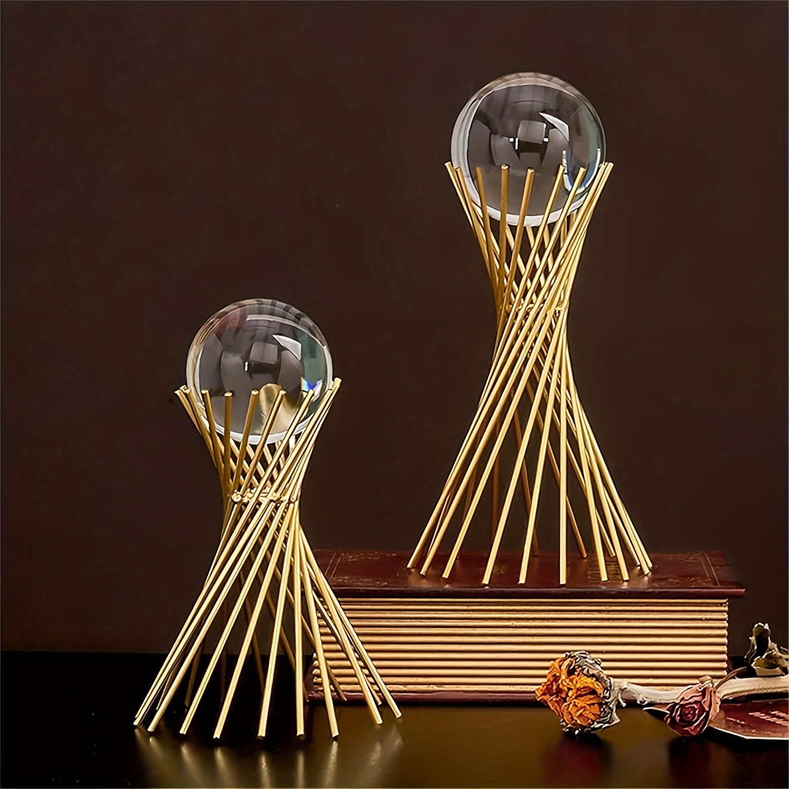 

1pc, Crystal Ball Ornament, Golden Iron Stand Crystal Ball Decorative For Living Room Bedroom Tv Cabinet Crafts Gifts Office Home Deco