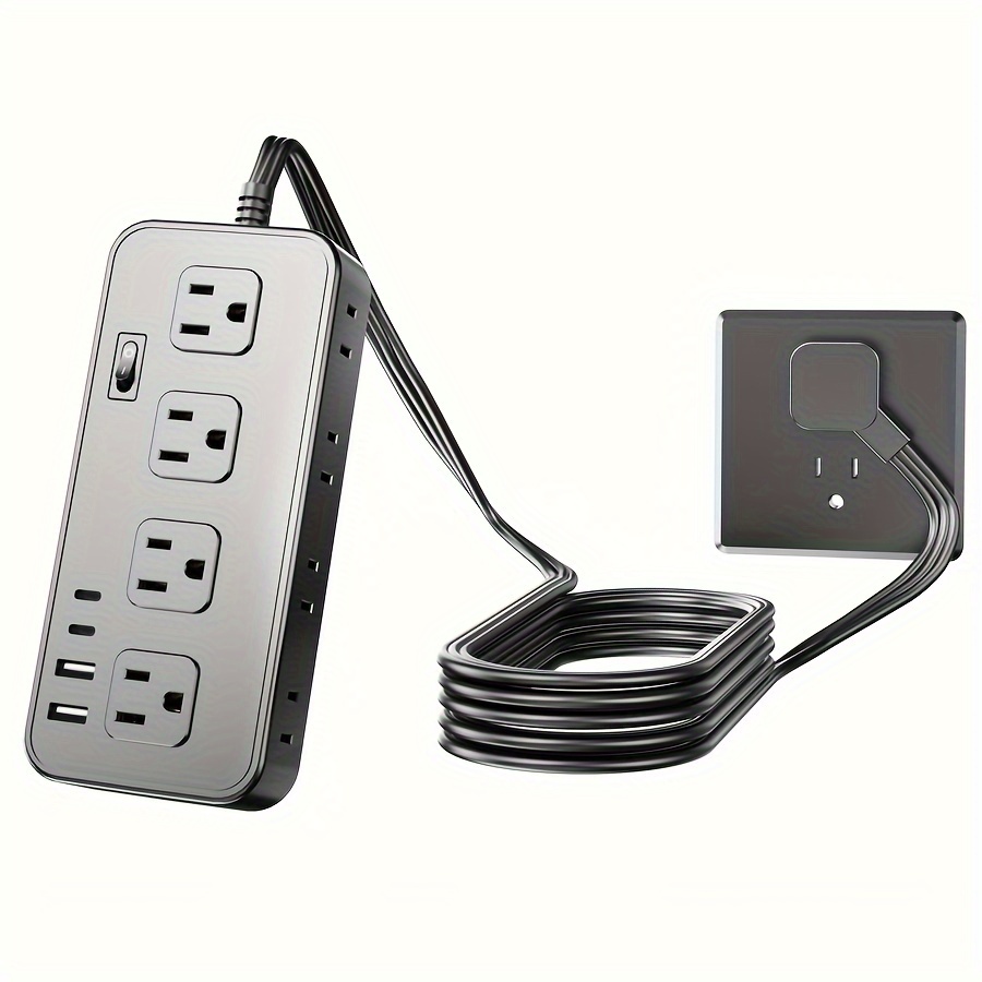 

1pc Protector Power Strip With Flat Plug, 8 Ac Outlets & 4 Usb Charging Ports (2 Usb-a, 2 Usb-c), 5ft Extension Cord, Wall Mountable Charging Station For Office, Dorm & School, 110-130v Power Supply