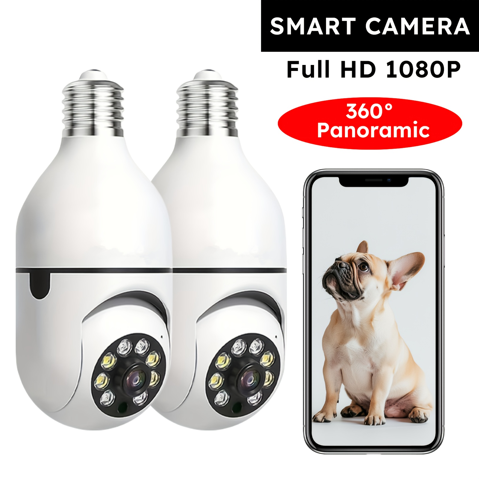 TEMU 2pcs Light Bulb 2.4ghz Security Cameras Indoor Wired Wifi Camera, 360 Degree, E27 Light In Security Cameras For Home Cam Lightbulb Cameras, Hd