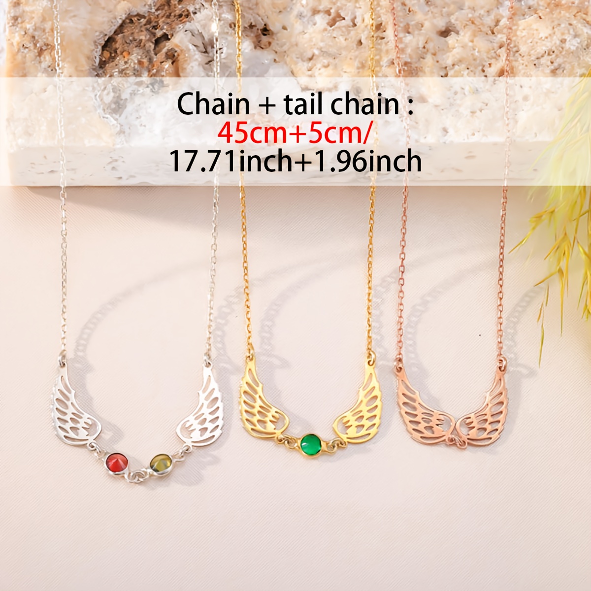 Personalized Angel Wings Birthstone Necklace, 304L Stainless Steel