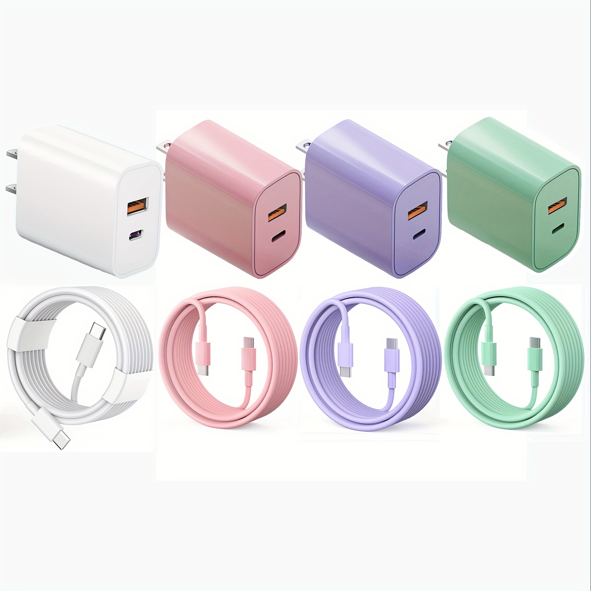 

dual Fast" 20w Usb C Fast Charger Dual Port Power Adapter With 6ft Cable Type C Fast Charging Set For Iphone 15 Series Ipad Samsung & More-purple/pink/green/white