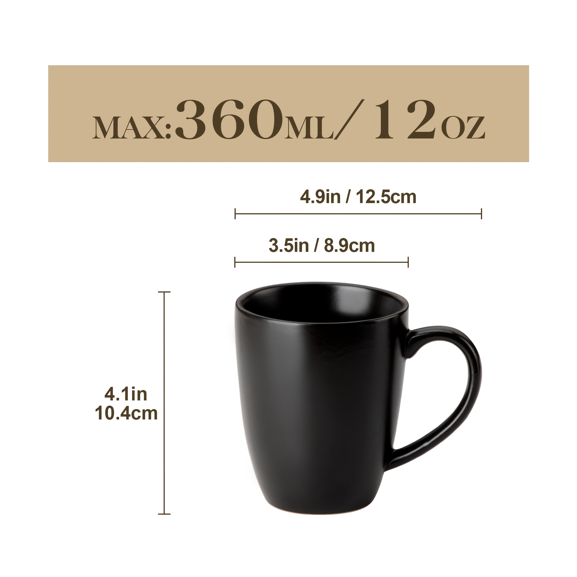 Image of Set Of 4 Black Stoneware Mugs, Suitable For Coffee, Cappuccino, Hot Chocolate, And Tea - Safe For Dishwasher And Microwave