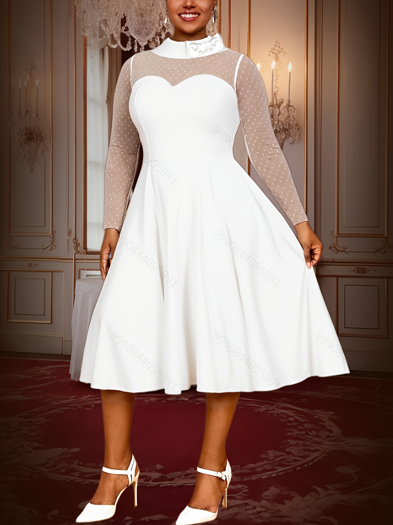 white sheer plus size dress Plus Size Celeste Lace Cutout Dress- Ivory 3X / Ivory at Curvy Sense