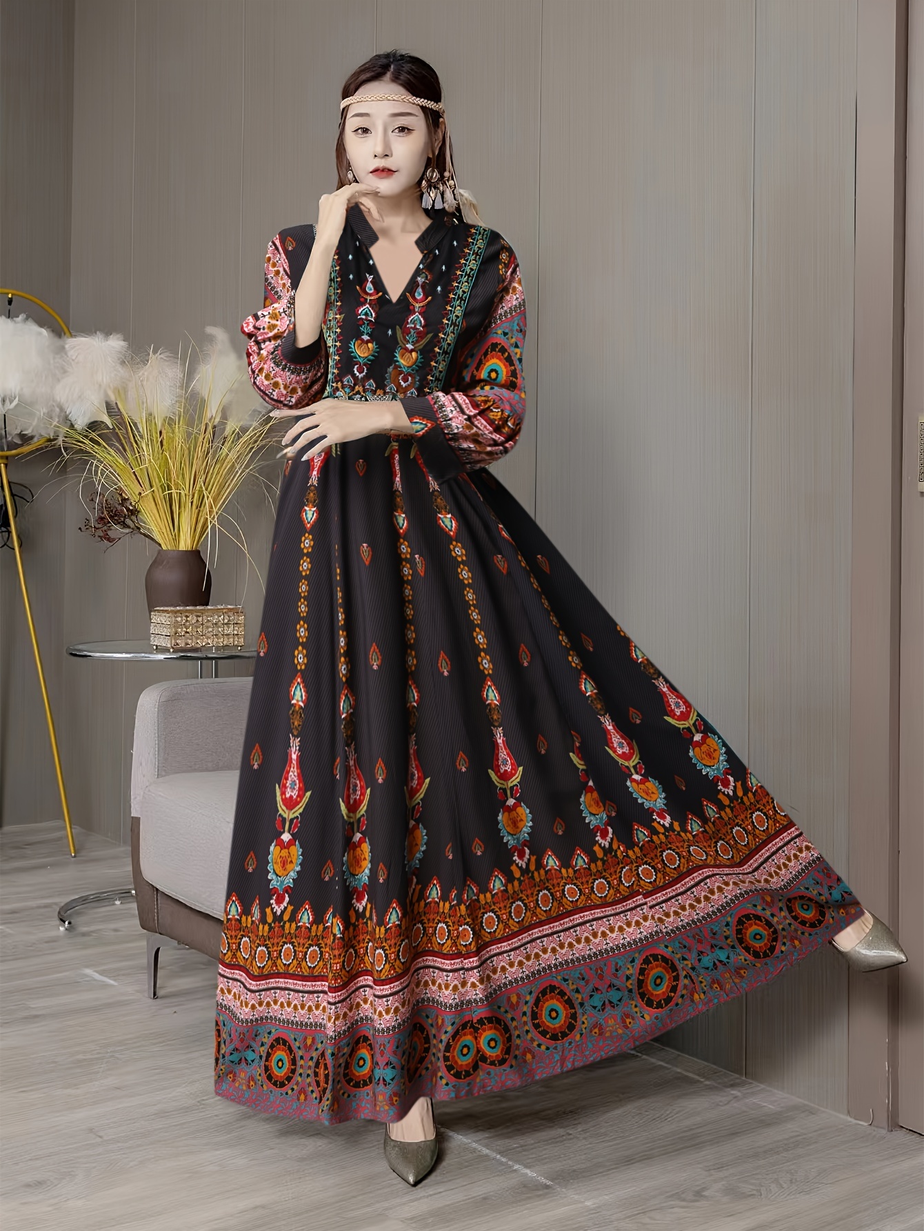 middle eastern bohemian style dress ethnic embroidered - Temu Pakistan