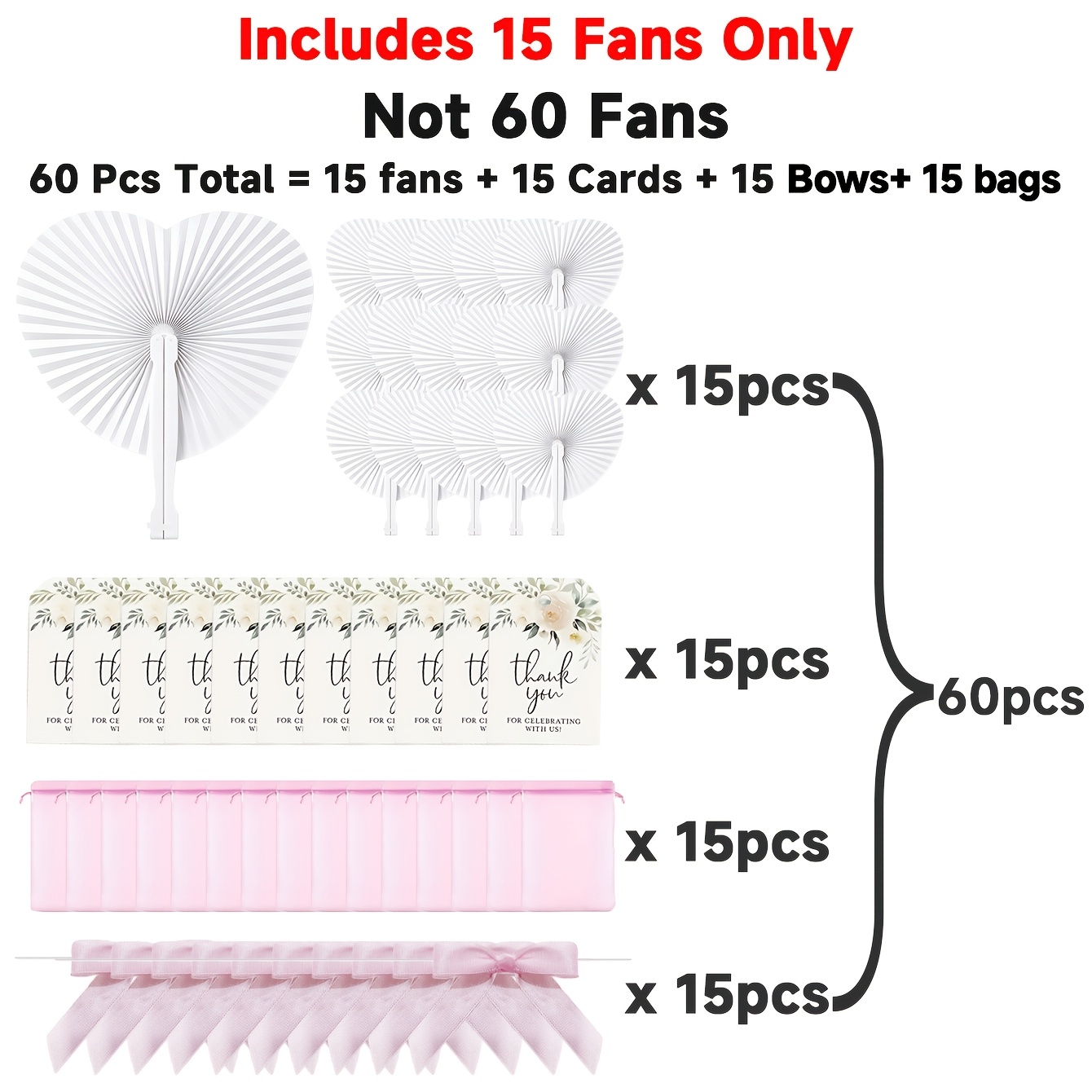 TEMU 60pcs/15giftsets Customizable Pink Heart-shaped Folding Hand Fans Suitable For Wedding Favors, Personalized With Names/text, Retro Wedding With