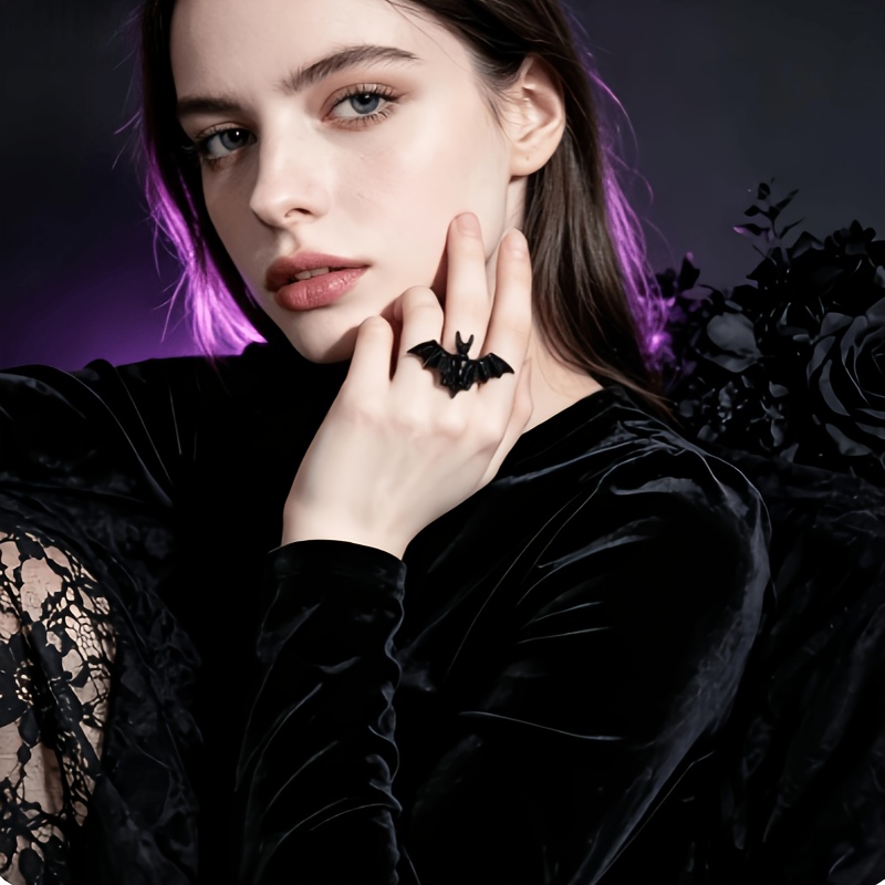 TEMU Anillo de murciélago ajustable de estilo , anillo de dedo para Halloween, accesorio de diseño de gótico para mujer