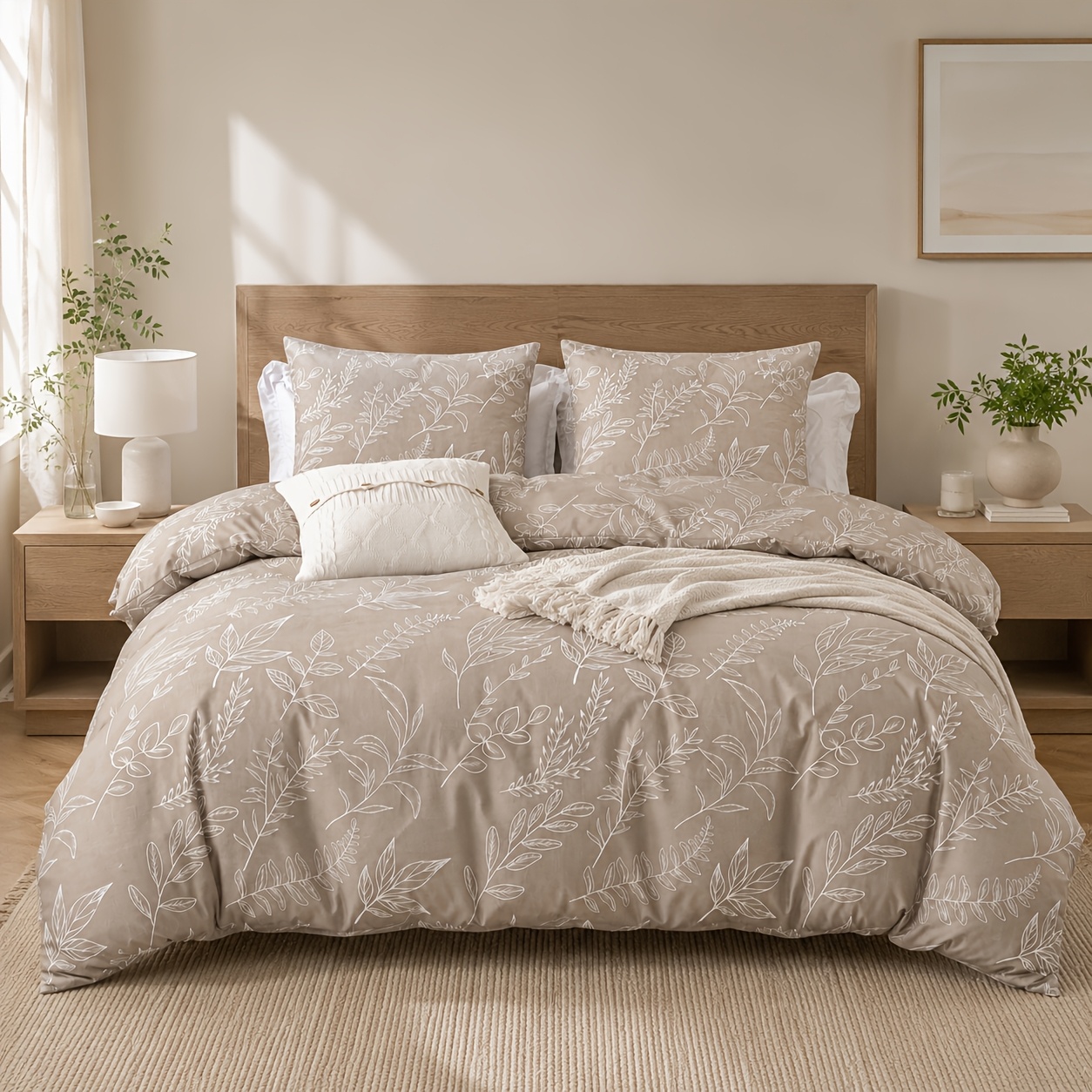 Image of 4pcs Qingcheng Green Plant Print Duvet Cover Set Easy Versatile Bedding Four-piece Set (excluding Duvet Core, Pillow Core)