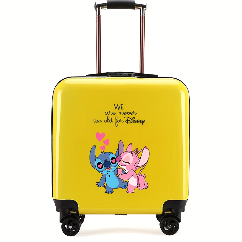 TEMU Stitch & 18-inch Carry-on Luggage Suitcase With Spinner Wheels, & Telescopic Handle - Vibrant Yellow Duffel Bag With Black Accents, Cute Cartoon Design For Travel, Gift For Fans