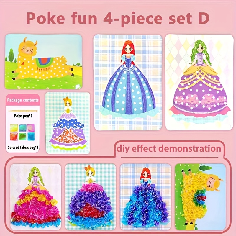 Image of 4pcs Princess Set D, Hand-painted & Pop Diy Fun Stickers, Colorful Paper Craft Puzzle Toy, Develops Skills, Creative Matching, Hand-painted Stickers, Birthday Gift, Handmade Craft