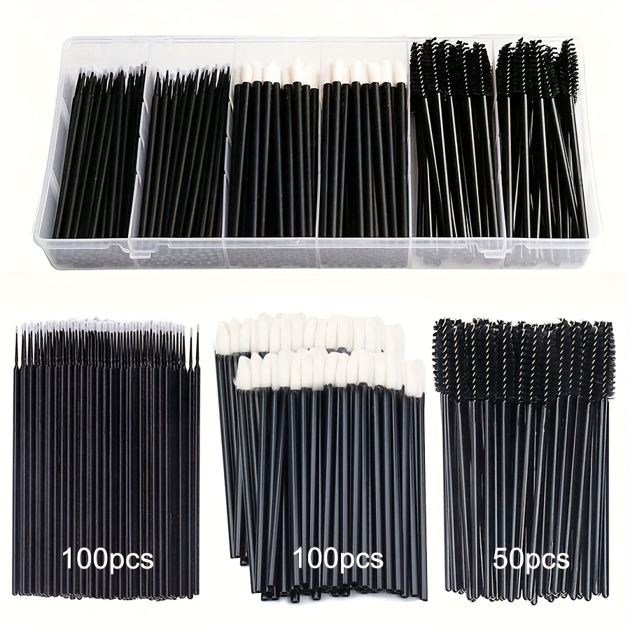 250pcs makeup tools kit eyebrow brush eyelash mascara wands lipstick lip brush disposable eyeliner eyeshadow lash extension applicators makeup accessories with organizer container box details 0