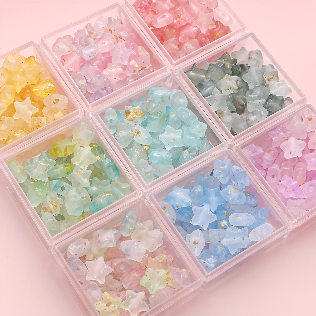 100pcs Random Mixed Color Frosted Star Beads for Jewelry Making