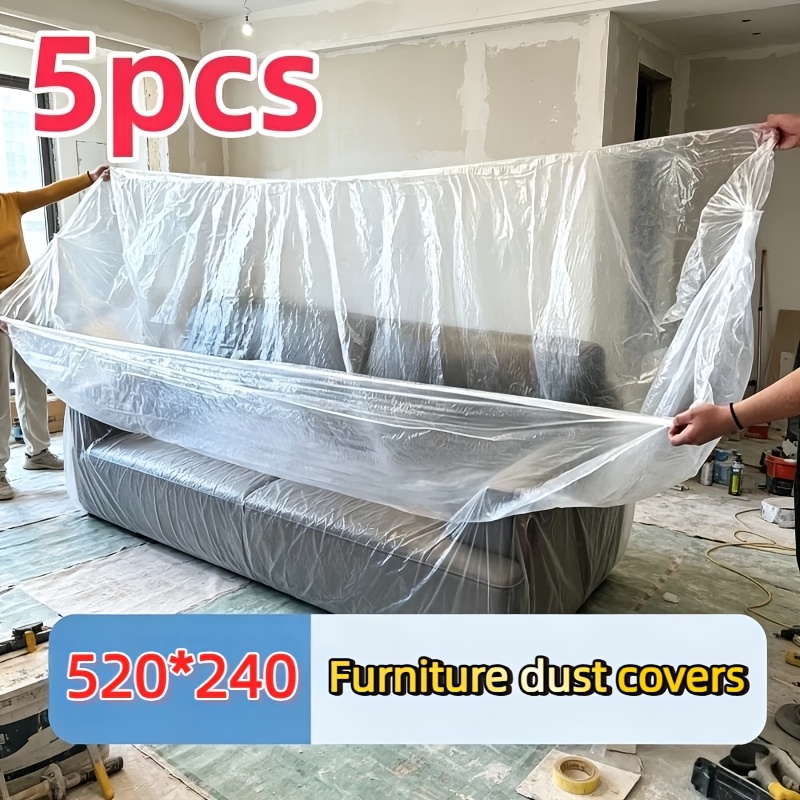 TEMU Lot de 5 housses de lit jetables élastiques -poussière, protège-meubles extensibles pour canapé, film de en plastique pour rénovation, film