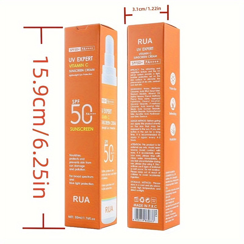 vitamin c sunscreen cream spf 50 alcohol free moisturizing sun protection for all skin types non greasy sweat water resistant ideal for outdoor activities with glycerin 50ml details 3
