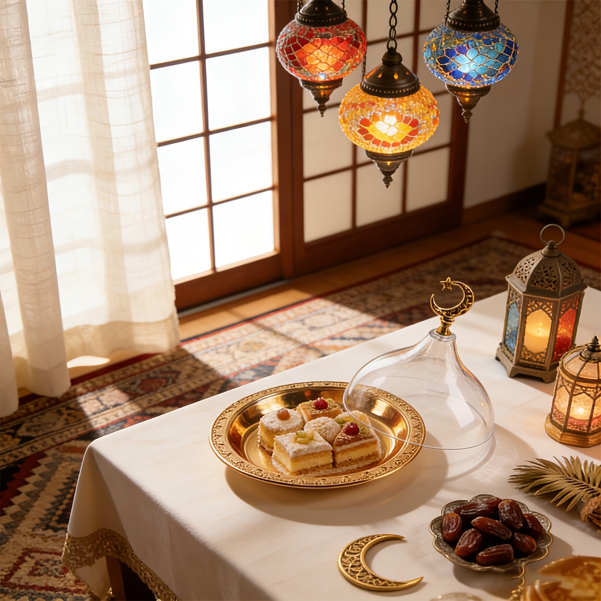 Transparent Elegant Iron Cake and Dessert Plate with Acrylic Lid 1pc Round, Food-Safe, Ideal for Ramadan and Eid al-Adha Celebrations, Perfect for Serving Desserts and Cakes, Dessert Serving Plate | Elegant Tableware | Acrylic Lid Feature