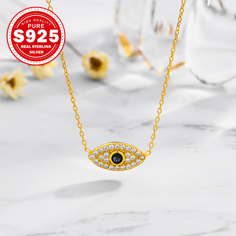 Women's S925 Silver Evil Eye Necklace with Cubic Zirconia, Protective Gift