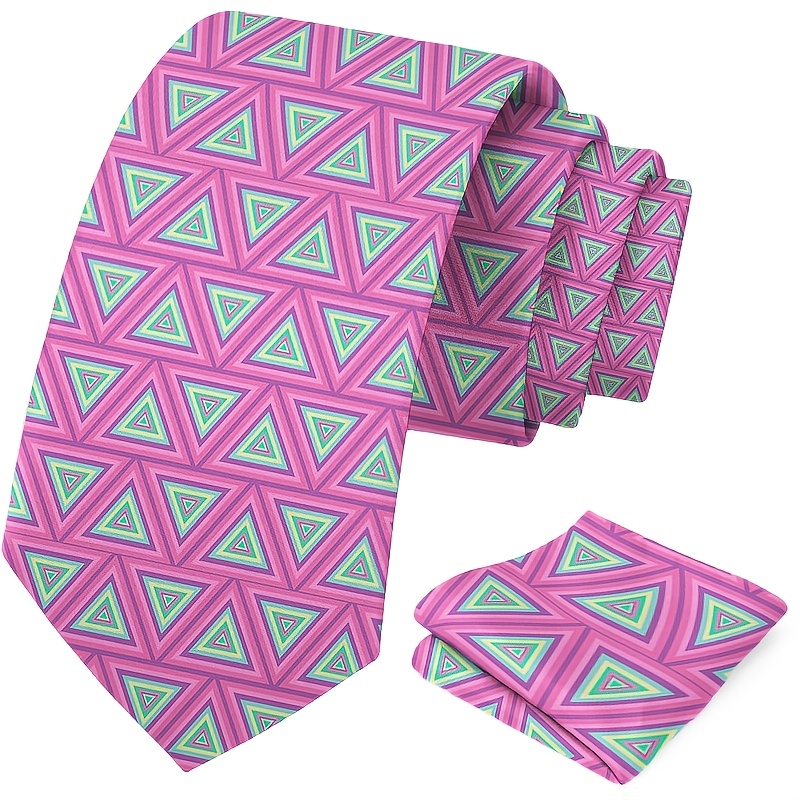 TEMU 2pcs, Geometric Pattern Tie Set, Tie & Pocket Square, Wedding Best Men, Business Parties, And Social Events, An Ideal Gift Choice