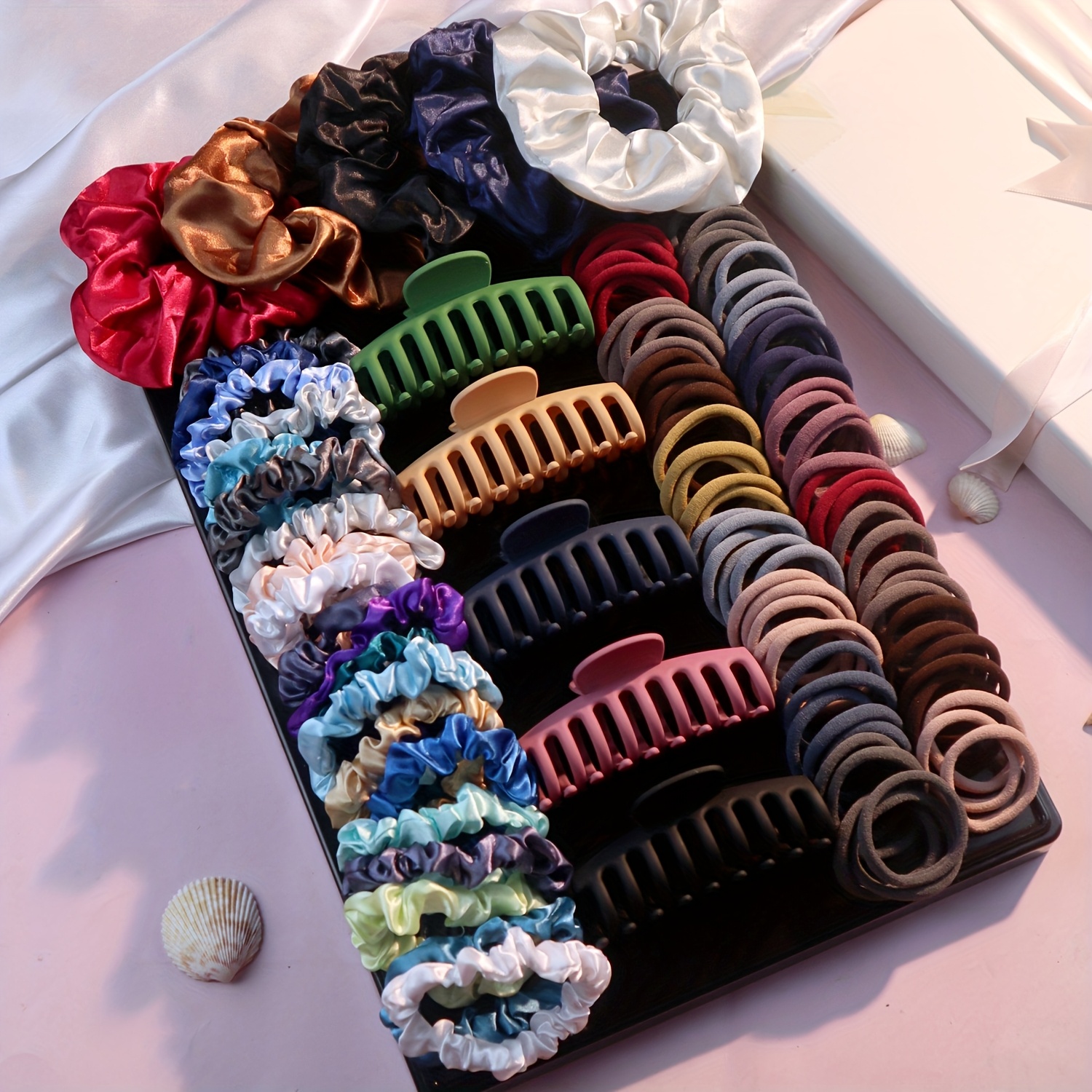 

Yanrong Elegant Hair Accessory Set For Women - Seamless Ponytail Holders, Scrunchies, And Clips In Mixed Colors, Silky - Ideal For Holiday Parties