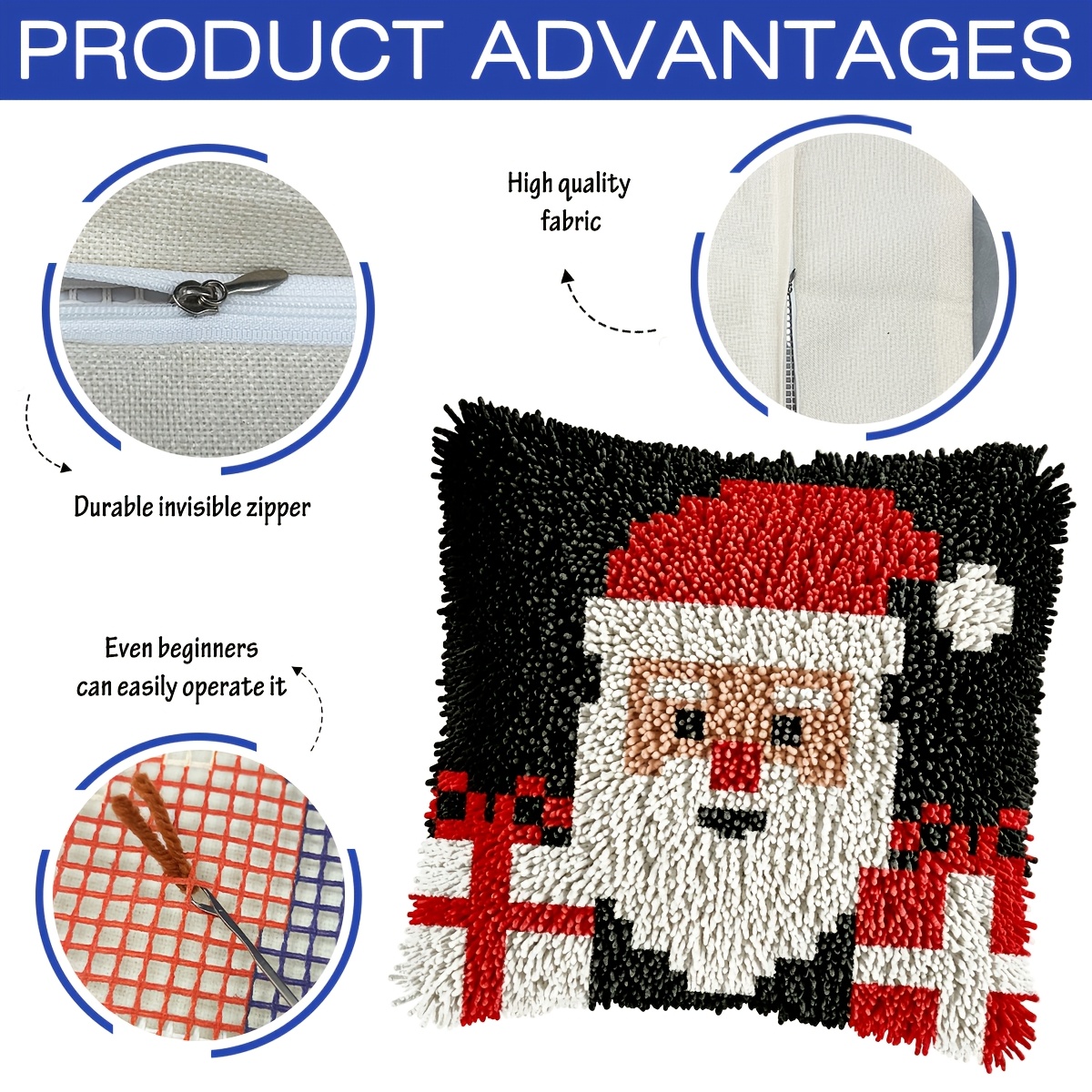 Santa Claus Latch Hook Pillow Kit for Beginners