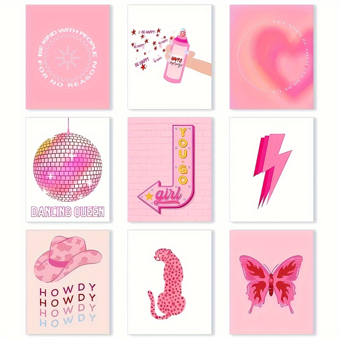 Funky Pink Preppy Aesthetic Wall Collage Kit, Preppy Room Decor