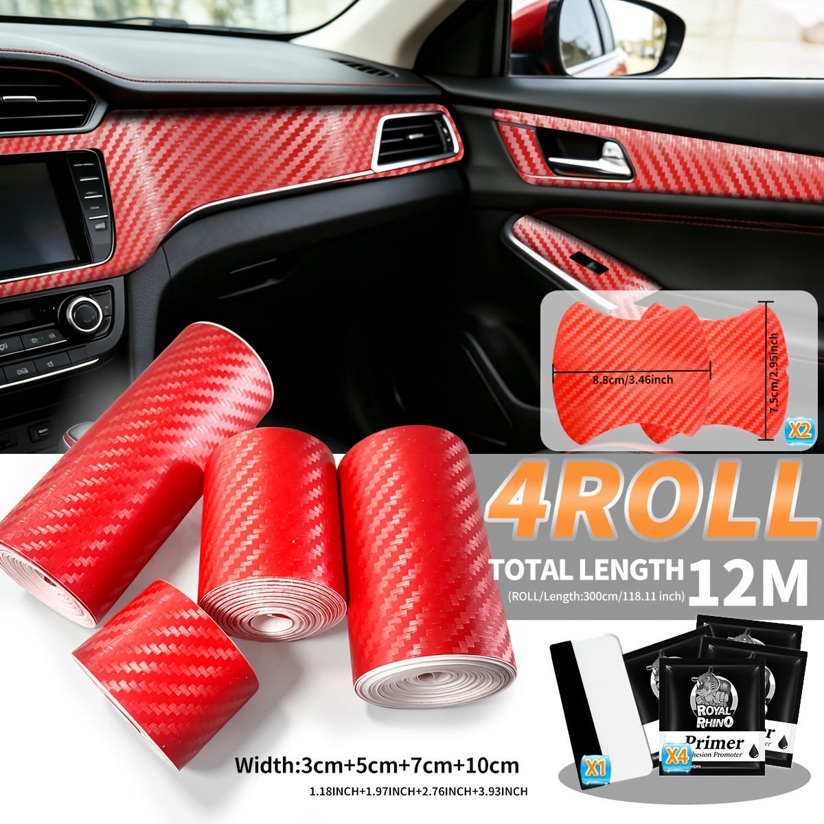 TEMU 3d Fiber Car Sticker, 9pcs Set (4pcs 4 Bags 1 Velvet Scraper), Self-adhesive Wear-resistant, , Easy To Trim, Used For Carbon Fiber Stickers On